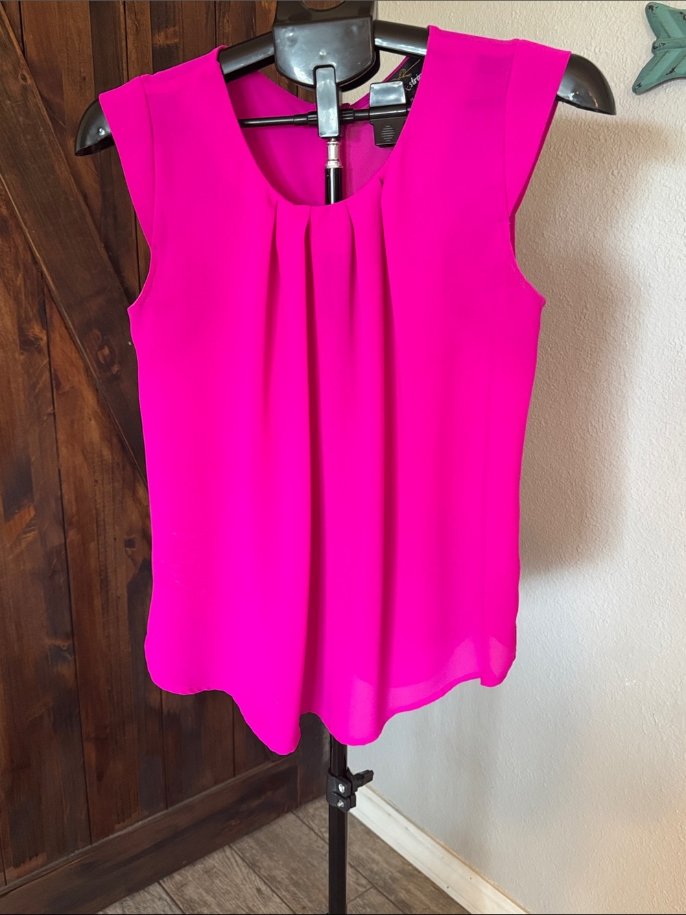 Sleeveless Pleated Women's Top in Bright Fuchsia